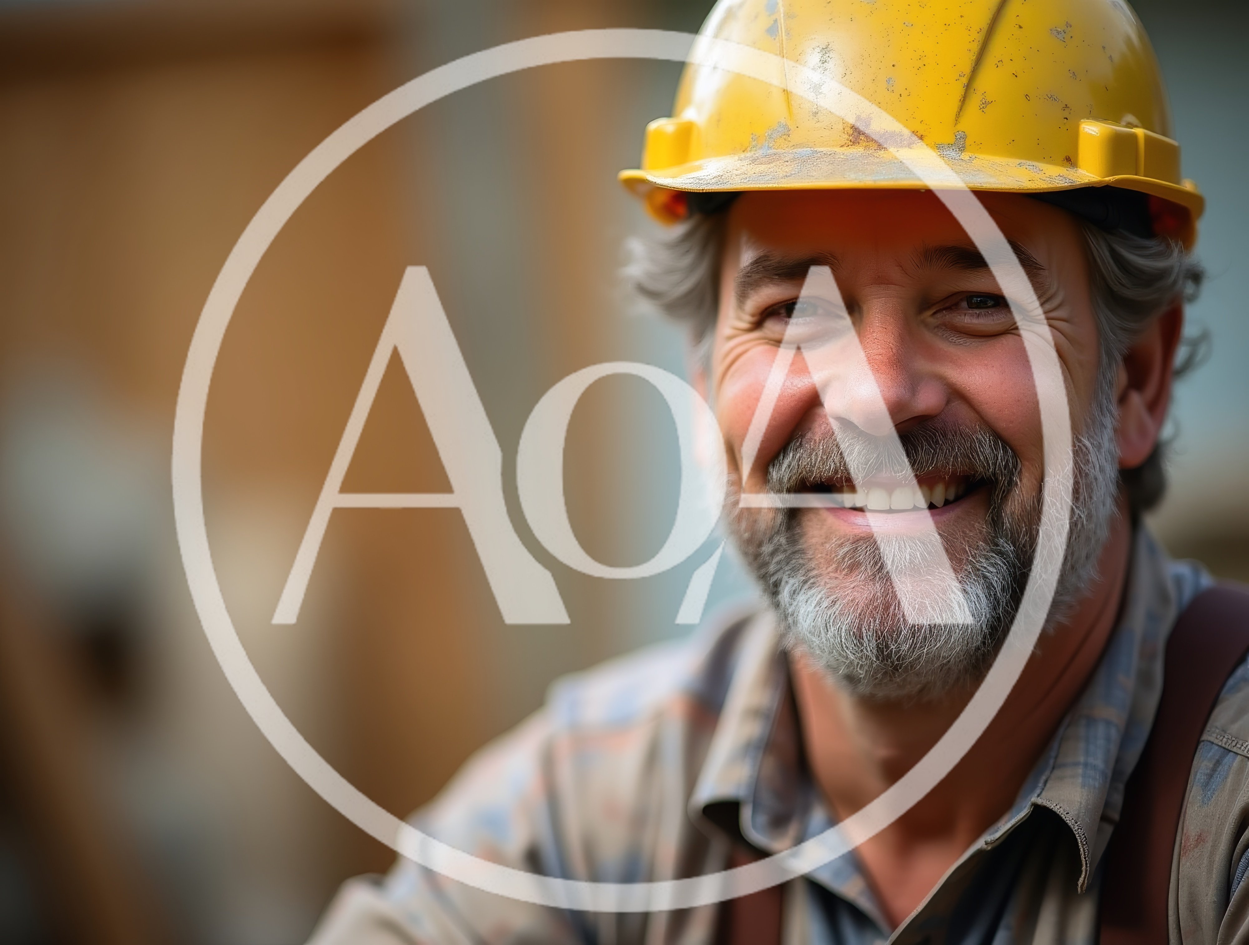 Smiling Middle Aged Construction Worker Wearing Hard Hat