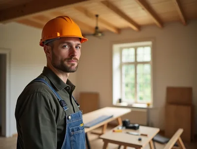Construction Worker Standing In A Renovated Room