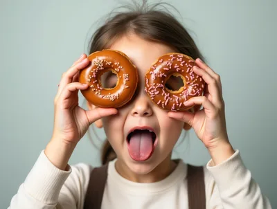Young Girl Holding Donuts Over Her Eyes