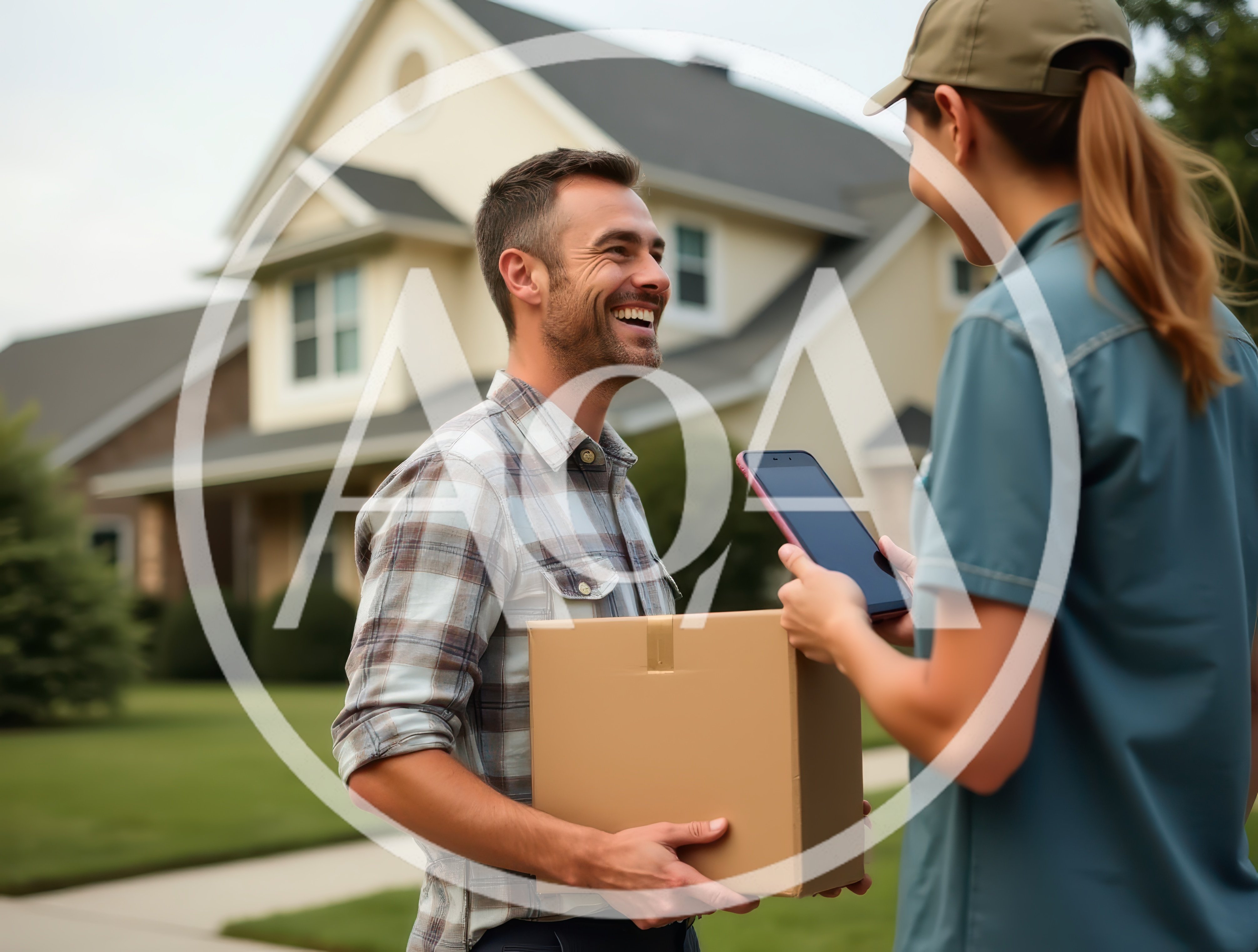 Delivery Driver Handing Package To Happy Homeowner