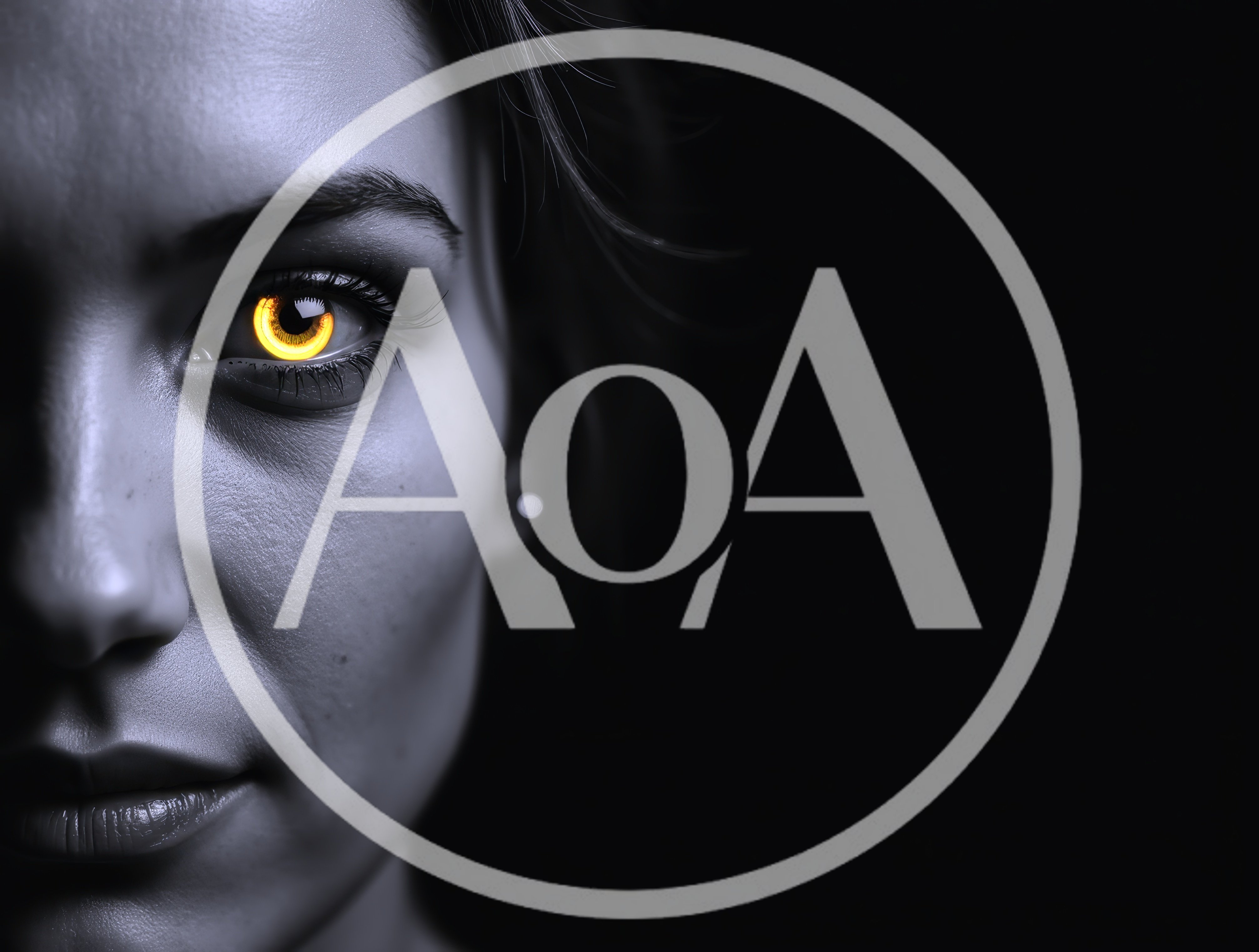 Close Up Portrait Of Woman With Glowing Yellow Eye