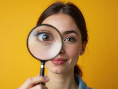Young Woman Looking Through A Magnifying Glass