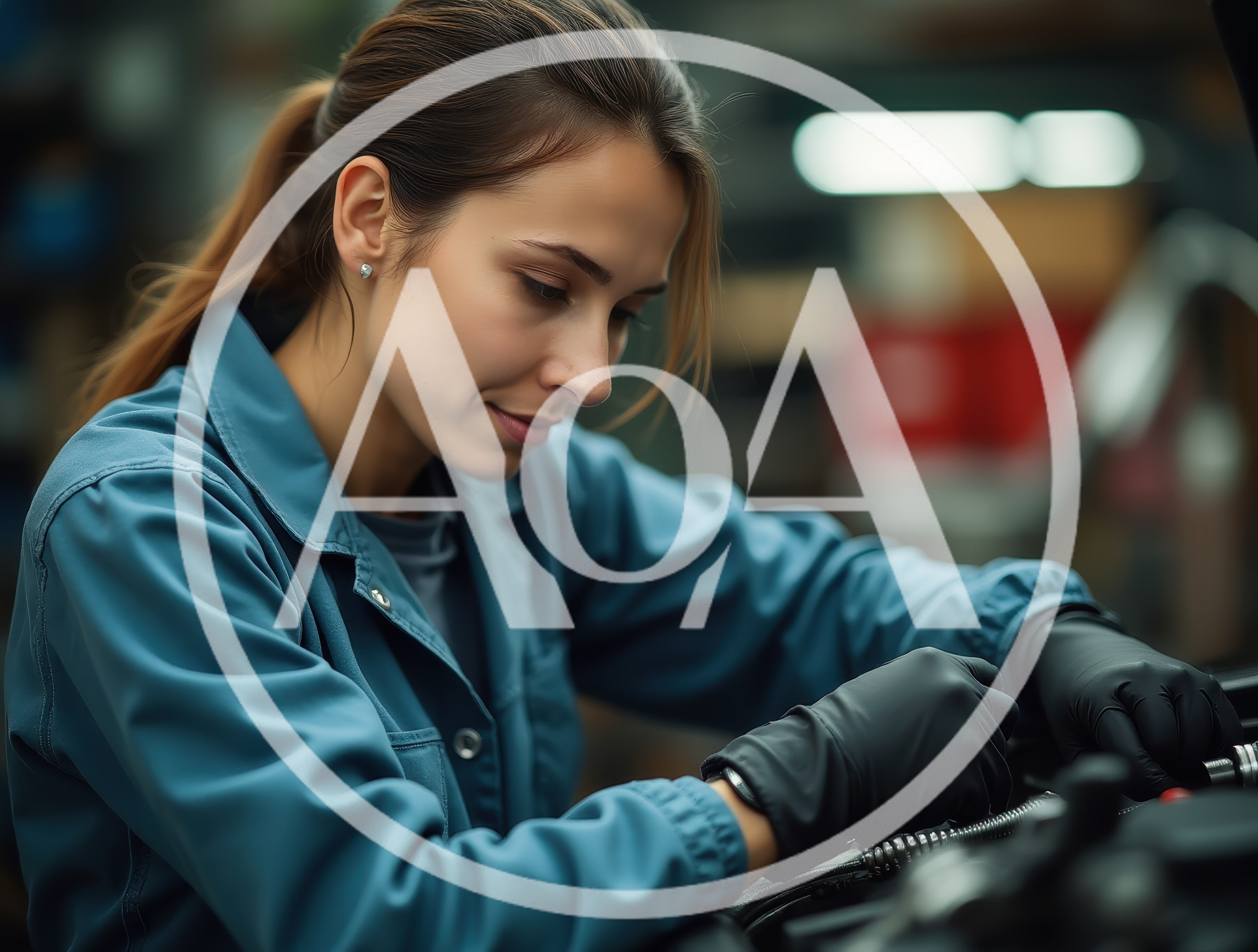 Female Mechanic Working On Car Engine In Workshop