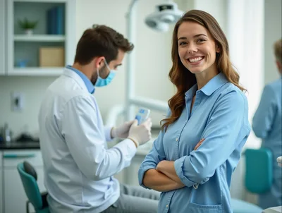 Smiling Female Dental Assistant Standing In Clinic