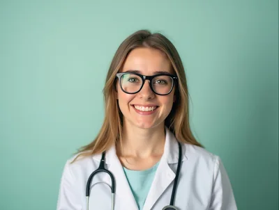 Smiling Female Doctor Wearing Glasses And Stethoscope