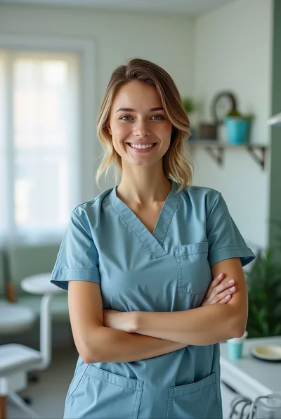 Smiling Female Nurse Standing With Arms Crossed