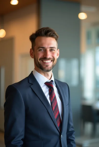 Professional Businessman Smiling In Modern Office Setting