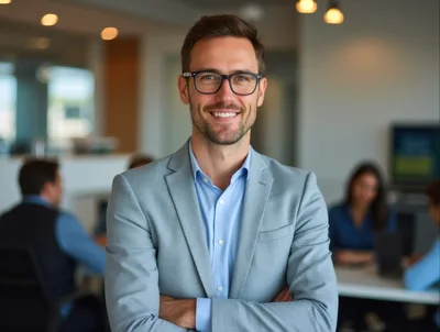 Professional Businessman Smiling In Modern Office Setting