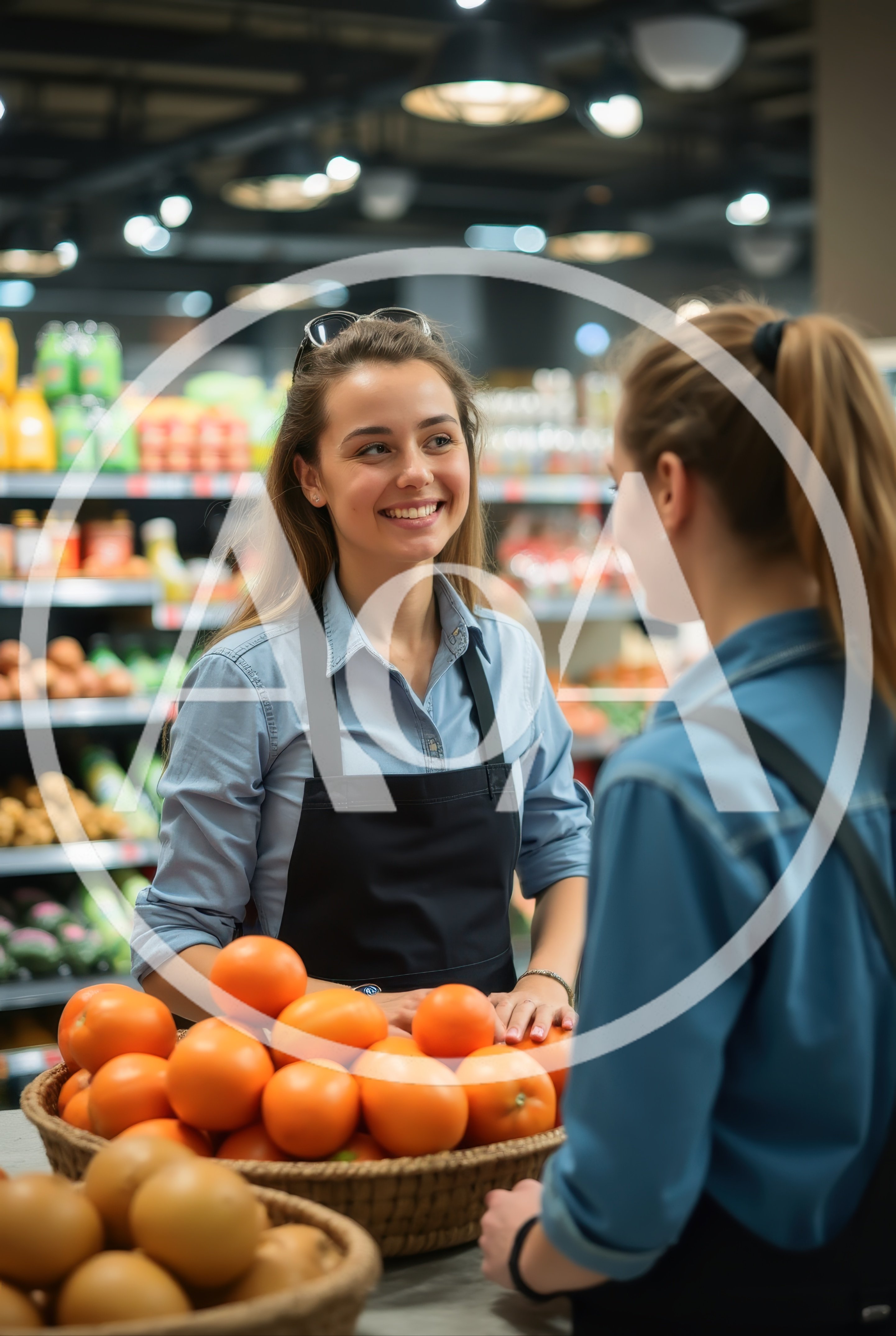 Friendly Grocery Store Clerk Assisting A Customer