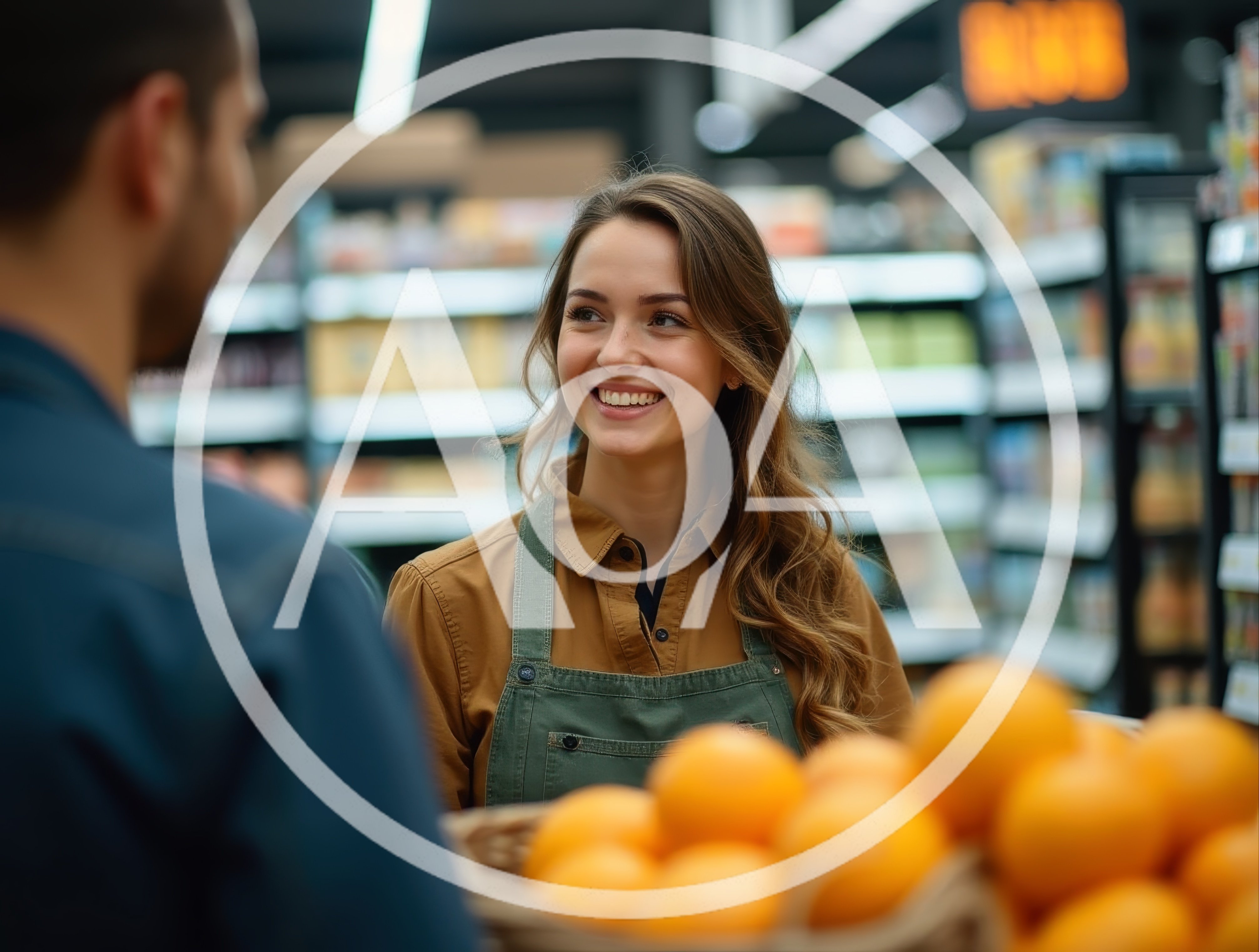 Friendly Grocery Store Clerk Assisting Customer