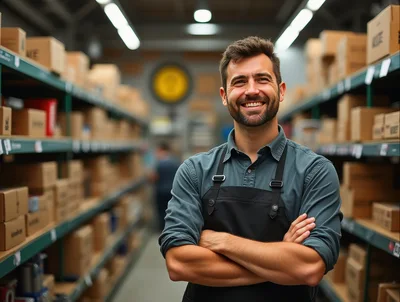 Smiling Warehouse Worker Standing In A Distribution Center