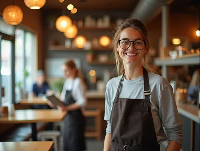 Smiling Female Barista Standing In A Coffee Shop