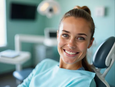 Smiling Woman Sitting In A Dental Chair