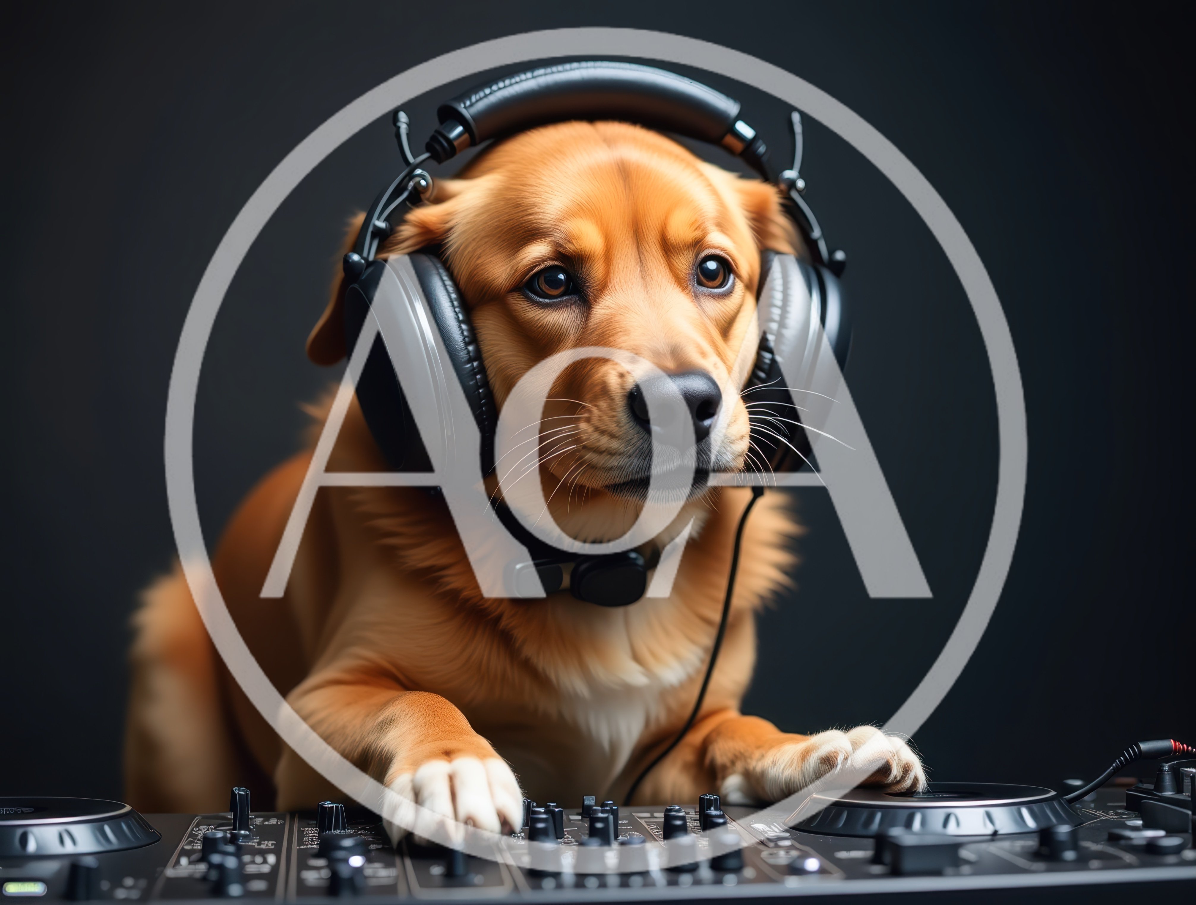 Golden Retriever Dog DJ Playing Music On Turntables