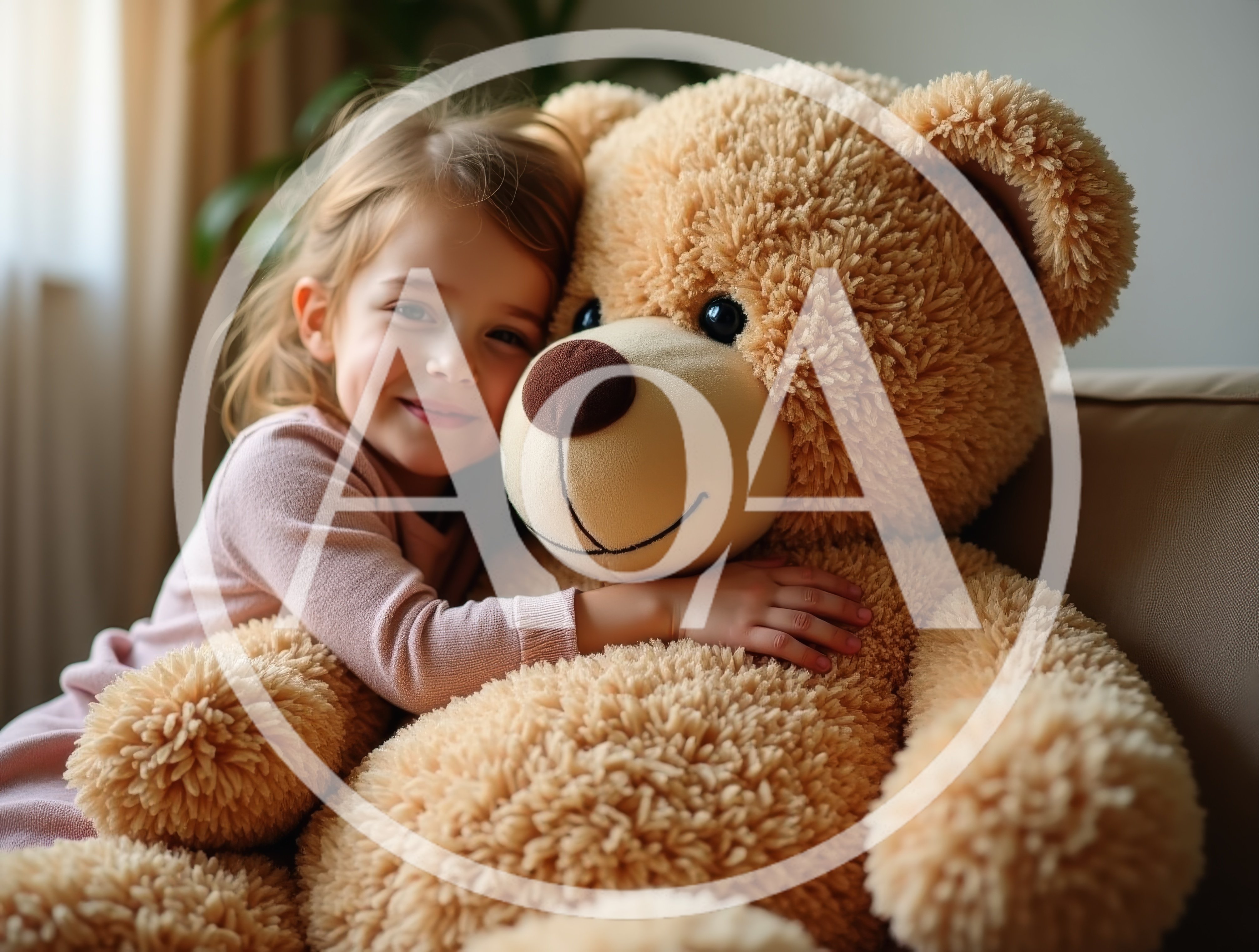 Little Girl Hugging A Large Teddy Bear