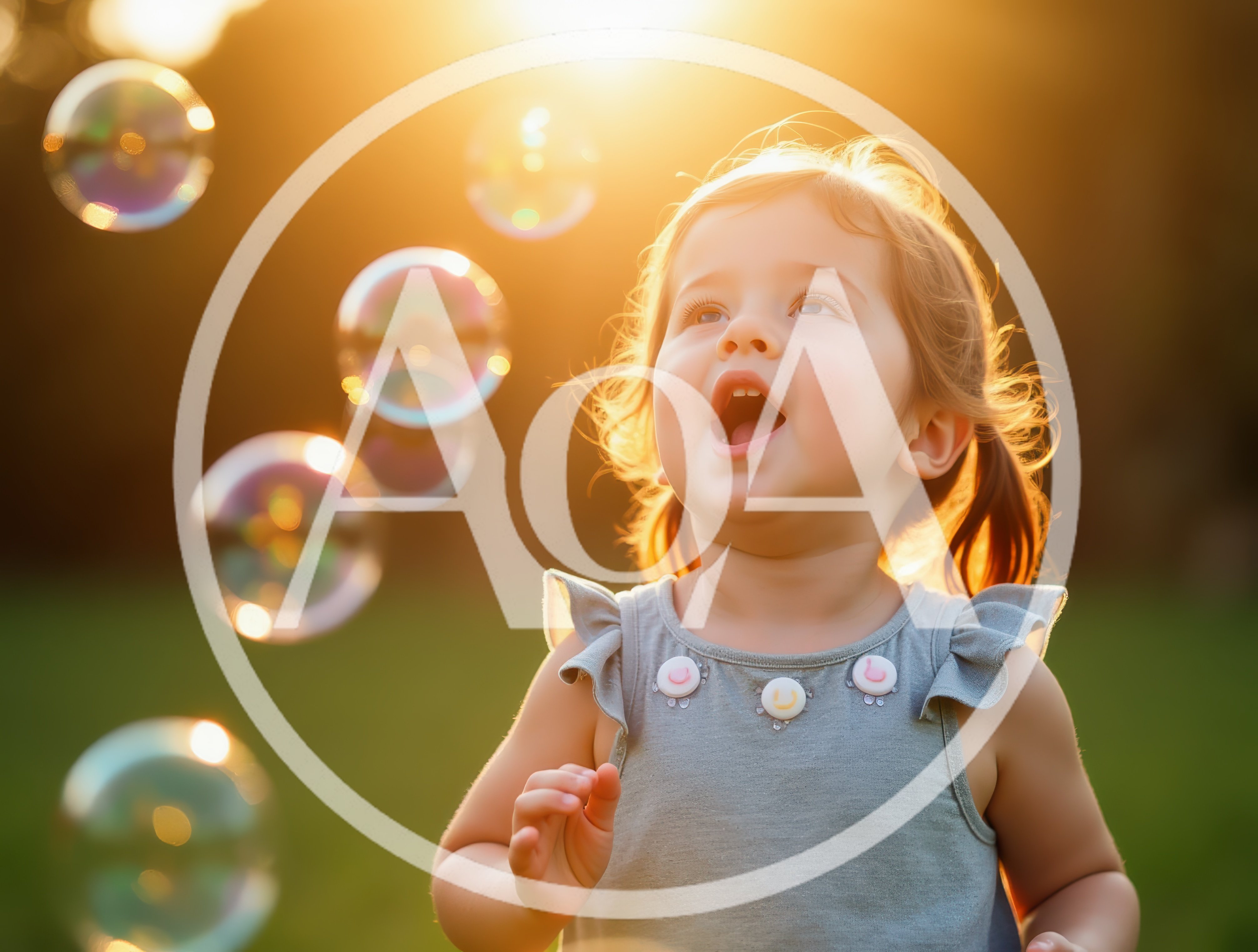 Toddler Girl Playing With Bubbles Outdoors