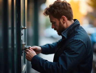 Man Unlocking A Door With A Key