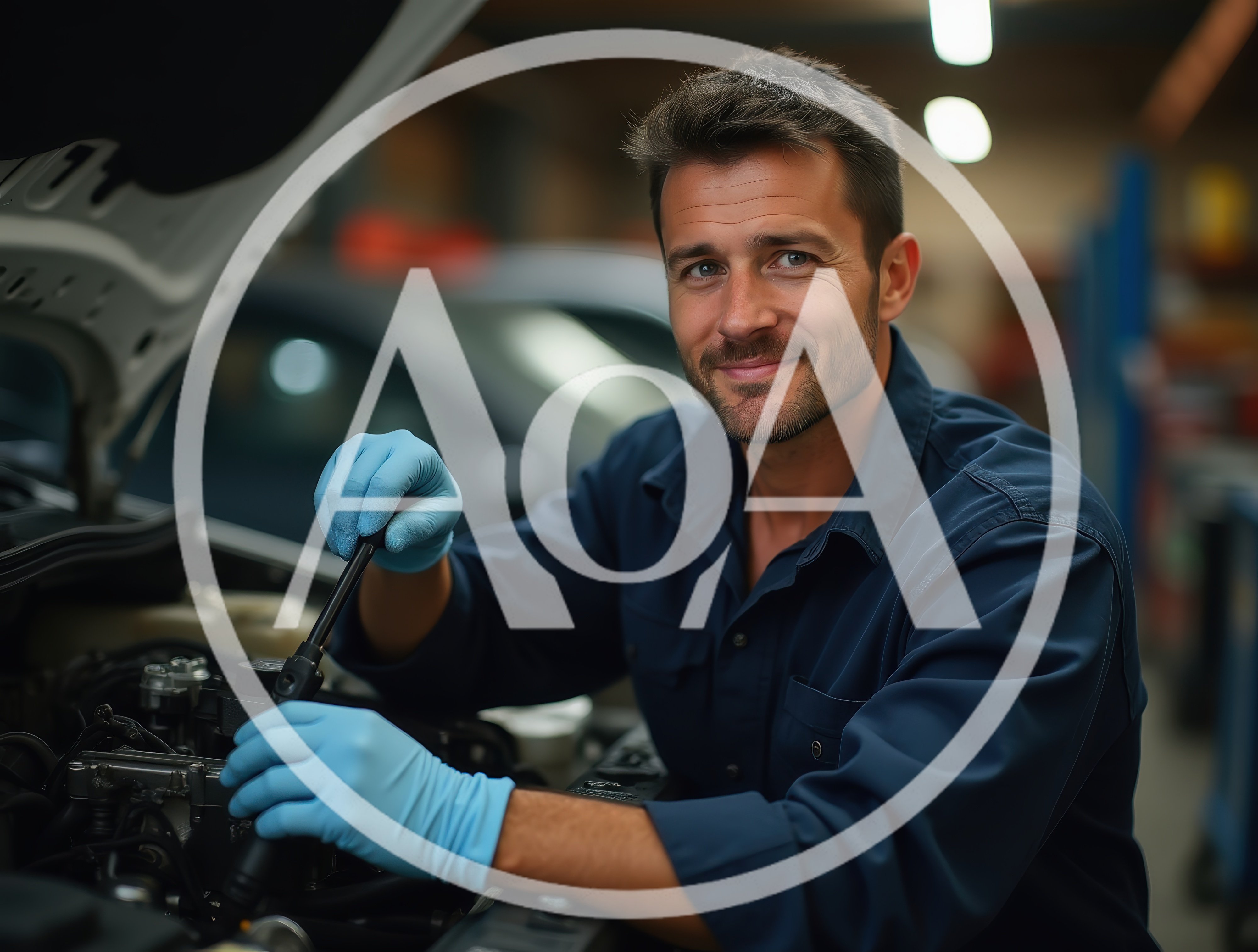 Professional Mechanic Working On Car Engine In Auto Shop