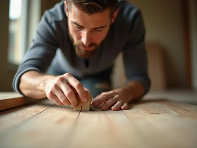 Craftsman Sanding Wooden Surface In Workshop