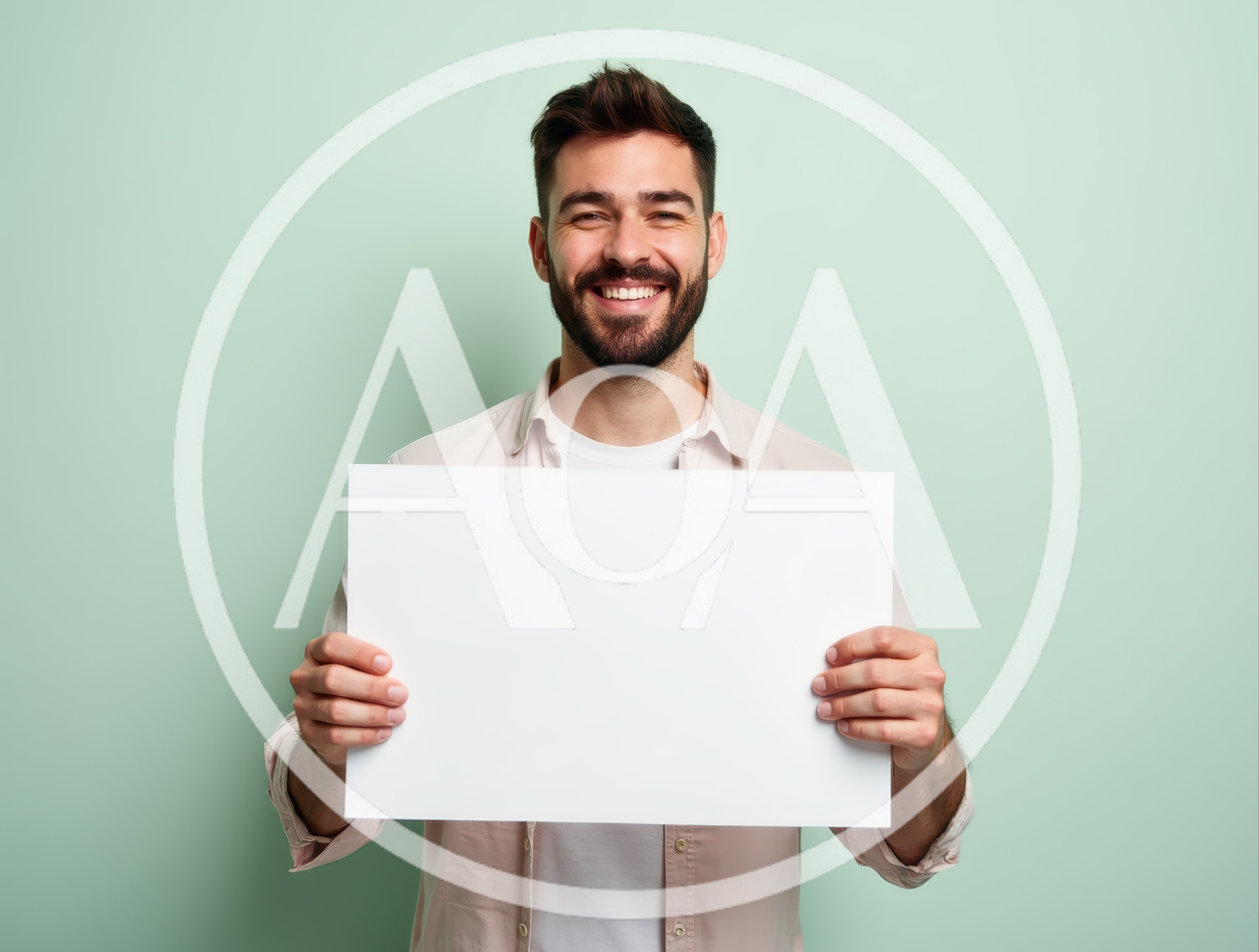 Smiling Man Holding Blank White Sign