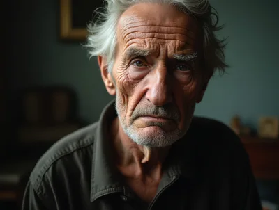 Portrait Of An Elderly Man With Deep Wrinkles