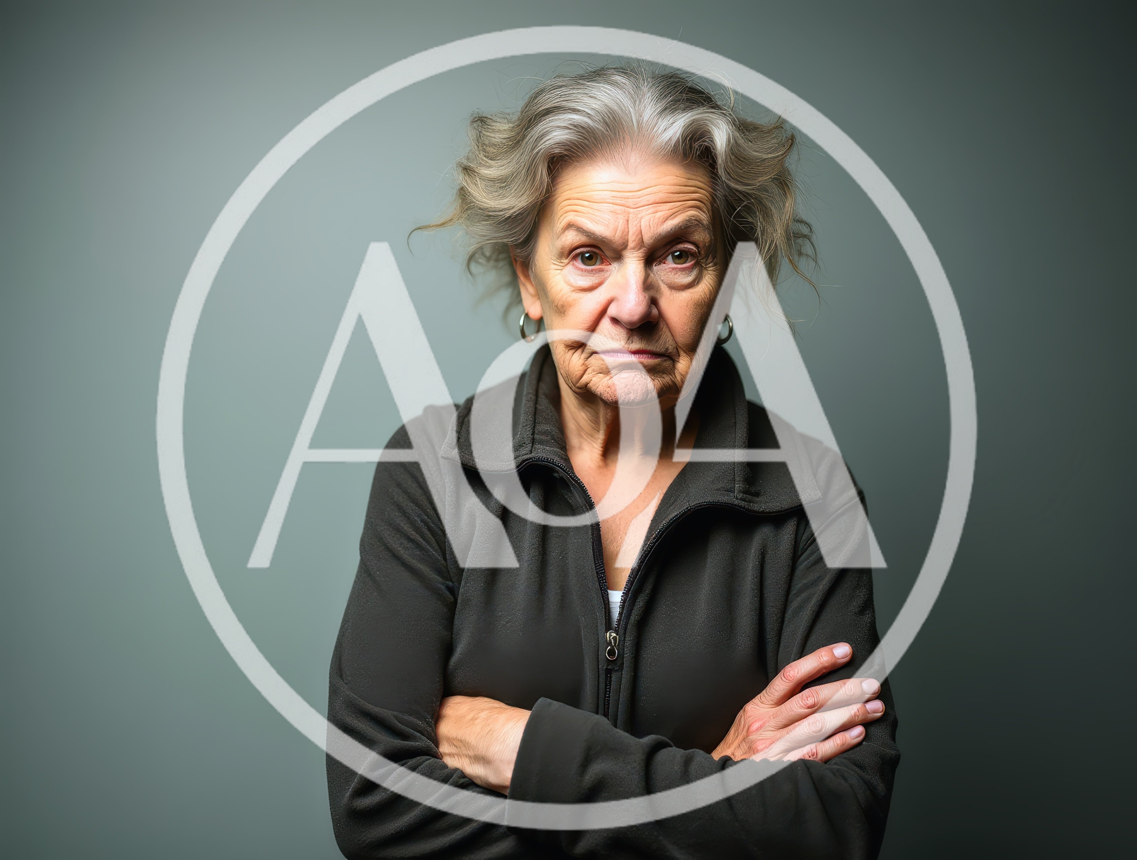 Portrait Of A Stern Elderly Woman With Crossed Arms
