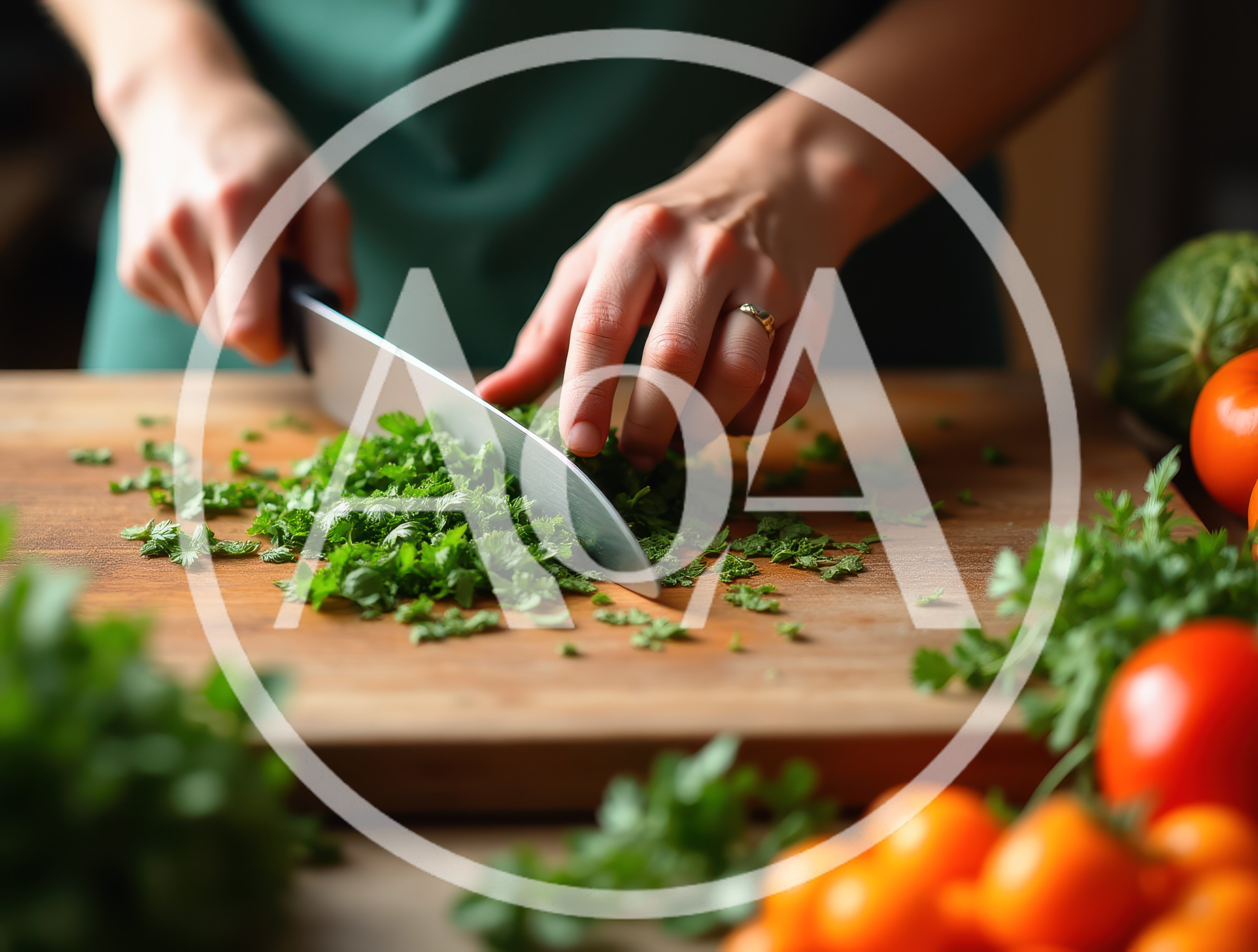 Person Chopping Fresh Cilantro On A Wooden Cutting Board