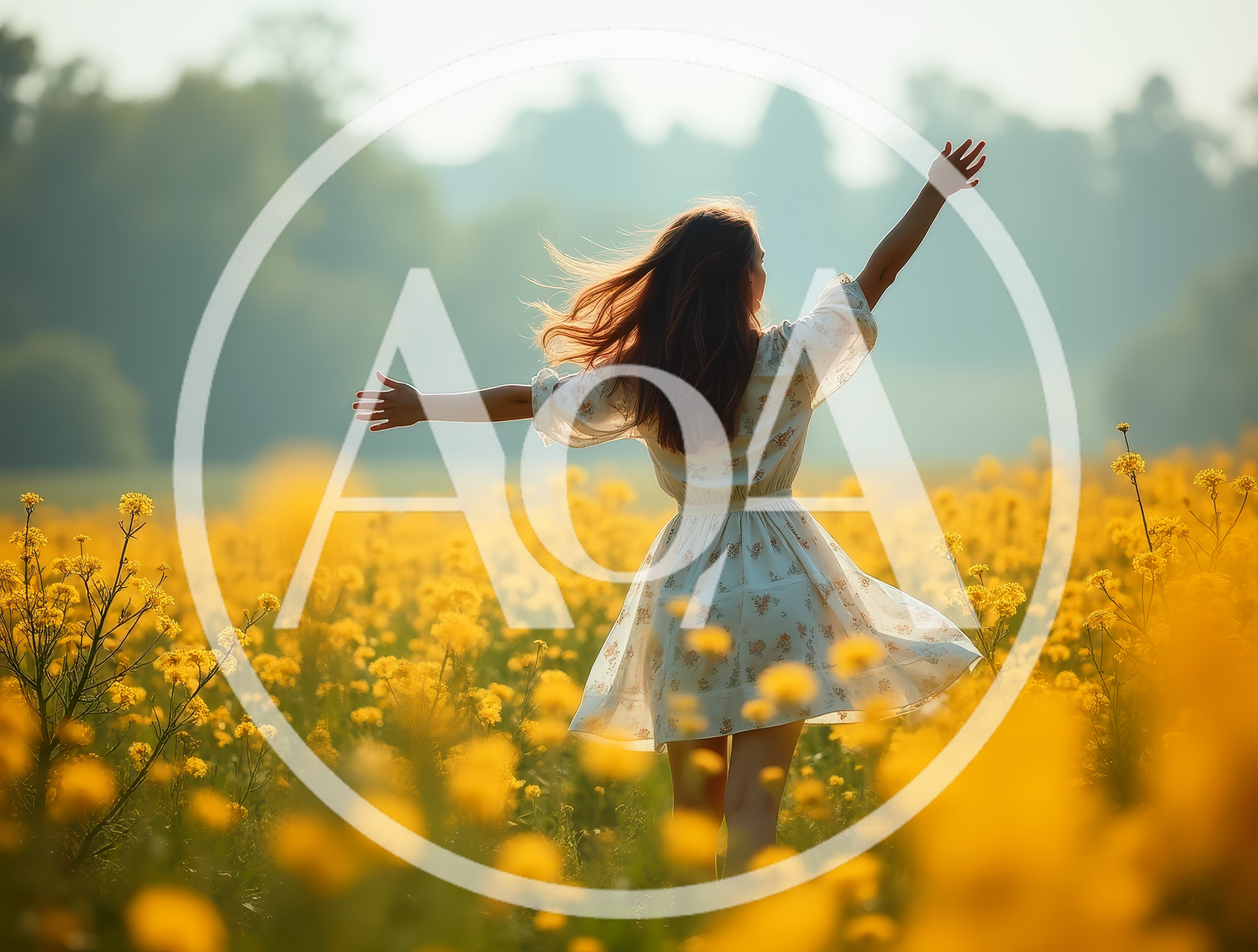 Young Woman Dancing In A Blooming Rapeseed Field