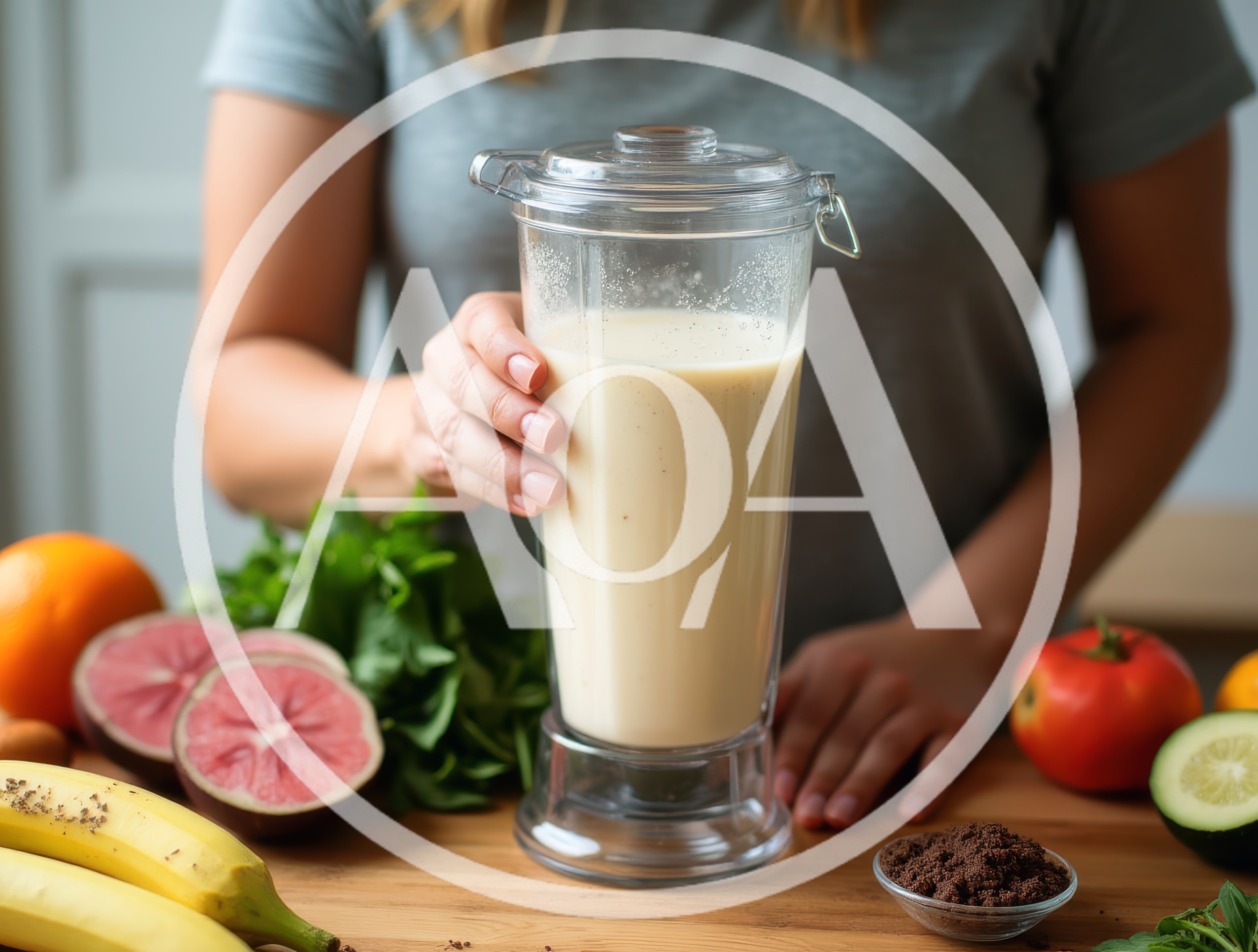 Woman Holding A Blender Jar With A Creamy Smoothie