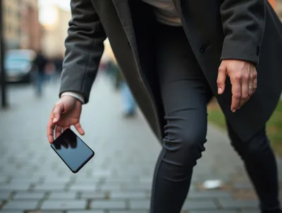 Person Dropping A Smartphone On A City Sidewalk