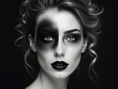 Portrait Of A Woman With Artistic Black Face Paint