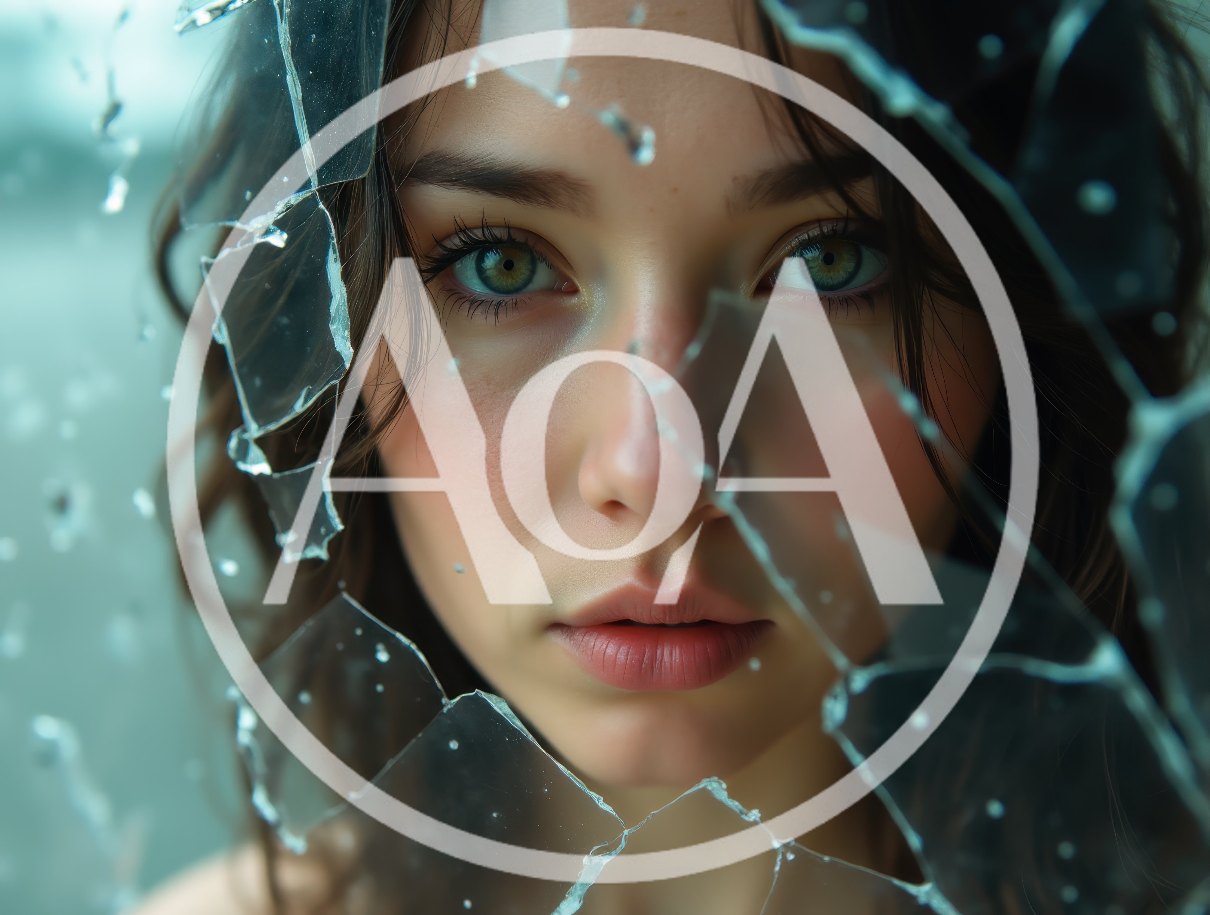 Portrait Of A Young Woman Behind Shattered Glass