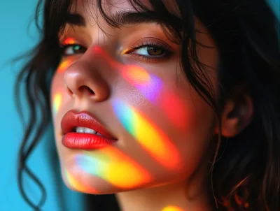 Portrait Of A Young Woman With Rainbow Light Reflections