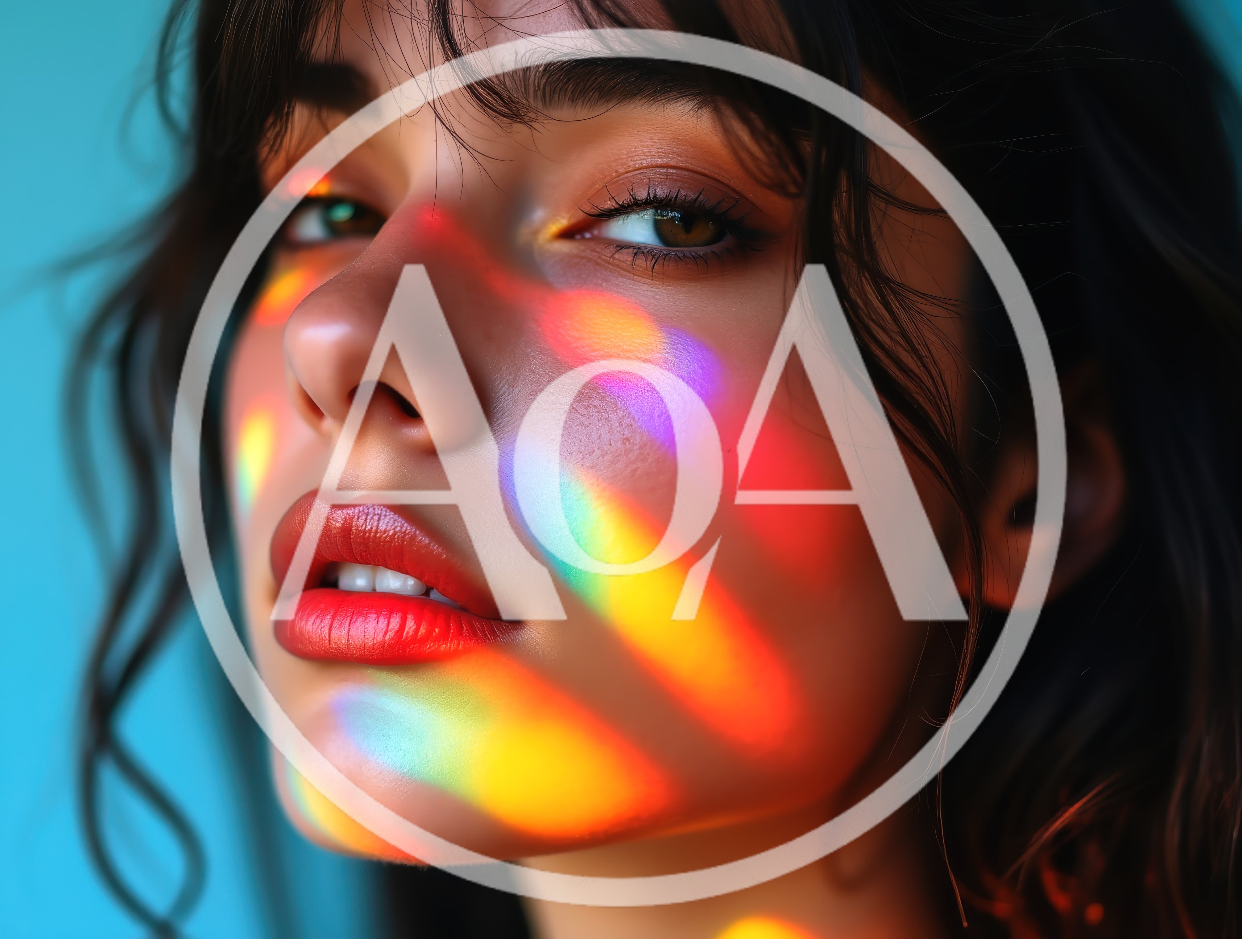 Portrait Of A Young Woman With Rainbow Light Reflections