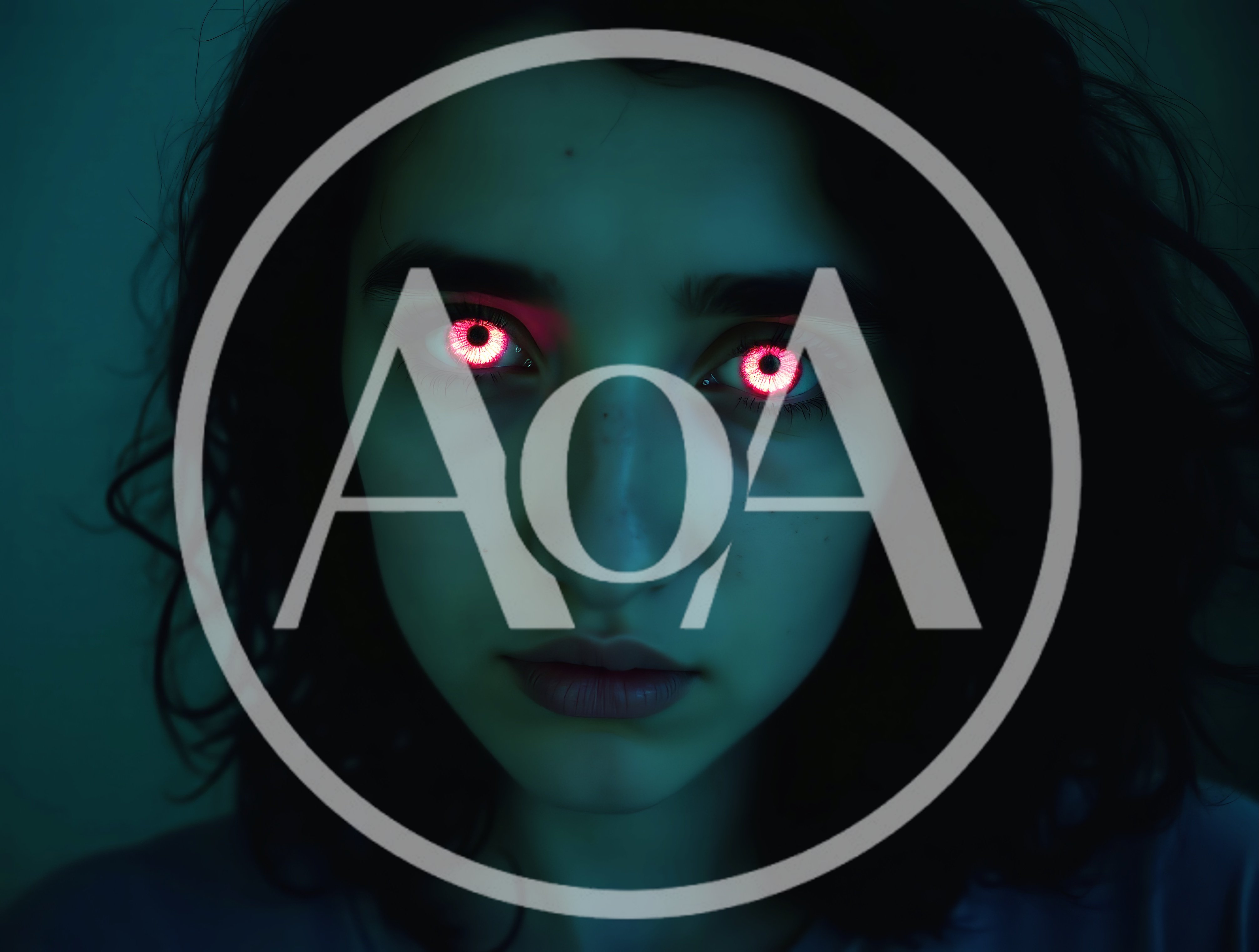 Portrait Of A Young Woman With Glowing Red Eyes