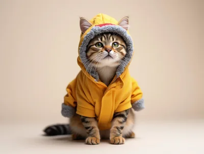 Cute Tabby Cat Wearing A Yellow Winter Hoodie