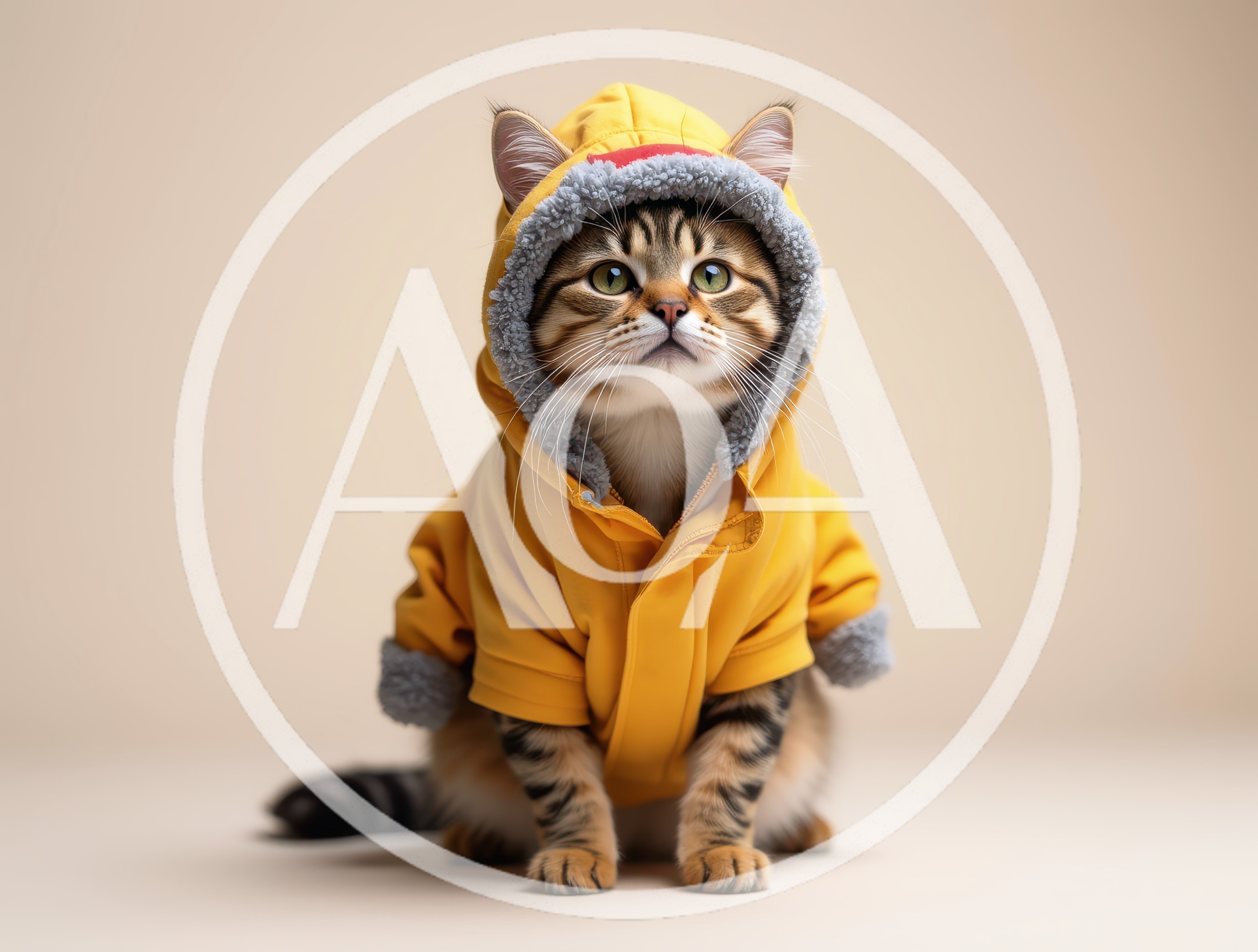 Cute Tabby Cat Wearing A Yellow Winter Hoodie