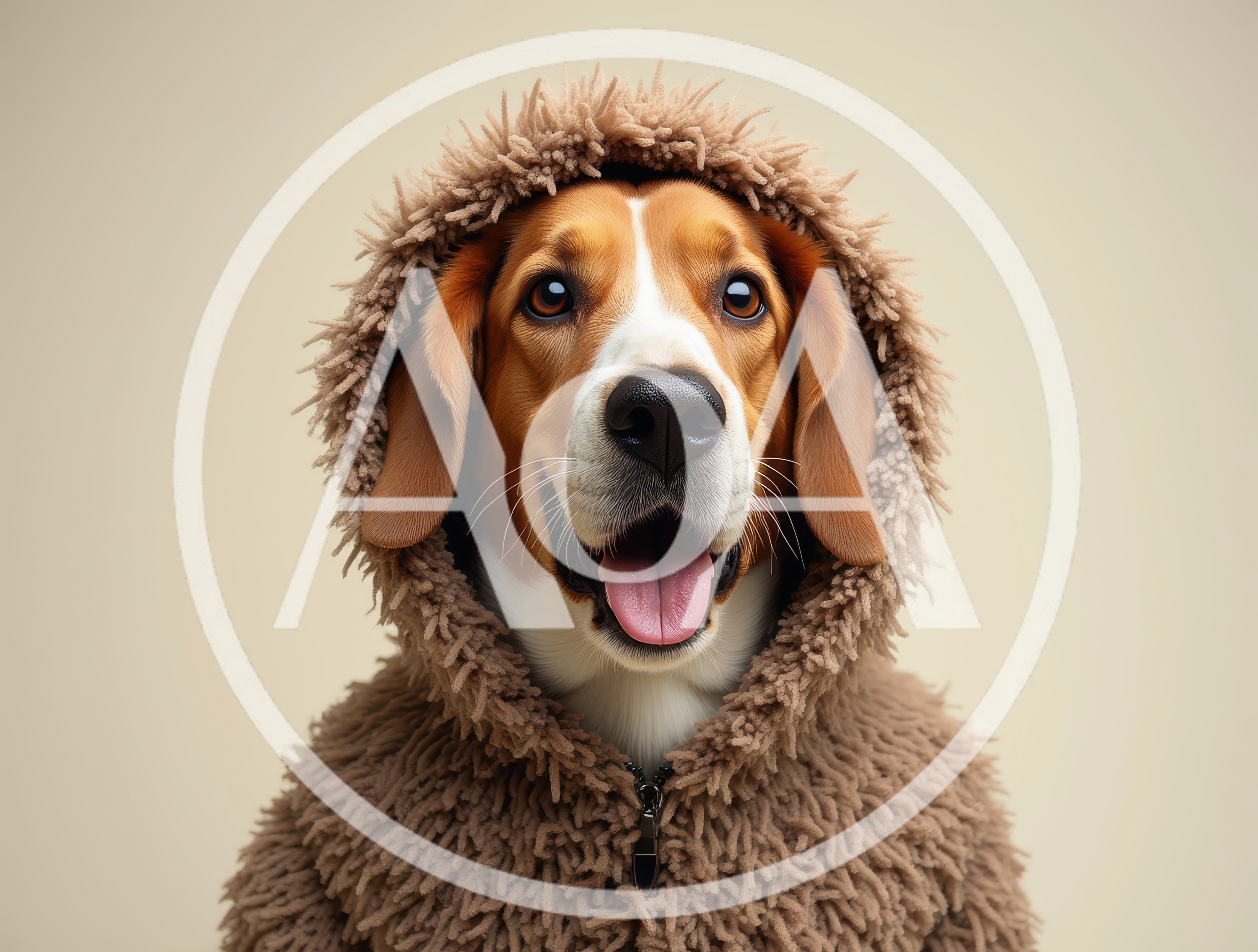 Portrait Of A Beagle Dog Wearing A Fuzzy Hoodie