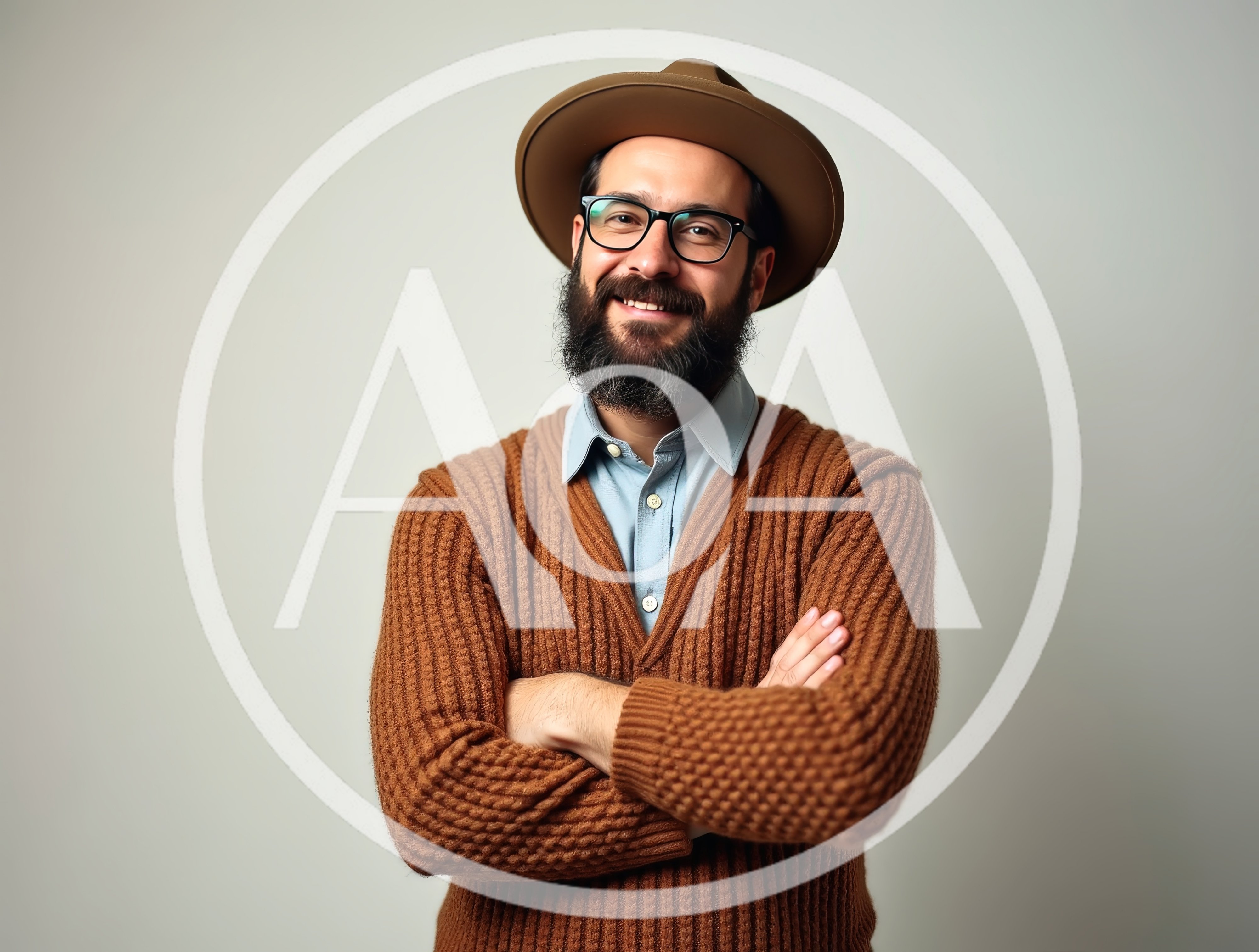 Smiling Man With Beard Wearing Fedora And Cardigan