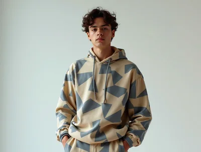 Young Man Wearing Geometric Patterned Hoodie