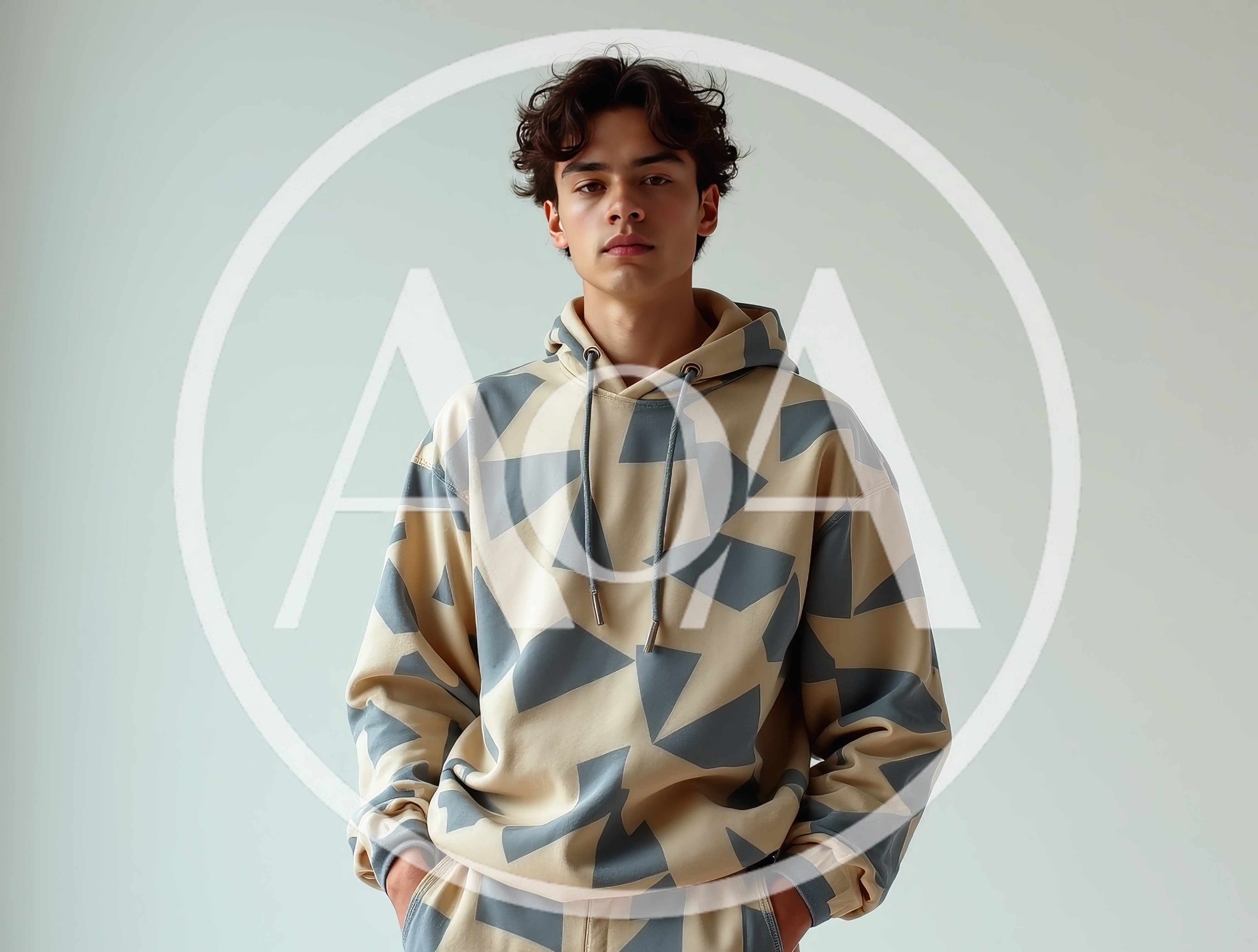 Young Man Wearing Geometric Patterned Hoodie