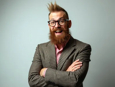 Cheerful Man With Beard And Spiky Hair