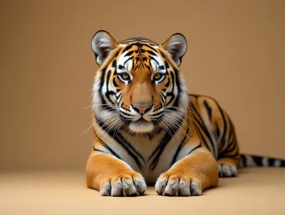 Majestic Tiger Resting On A Solid Background