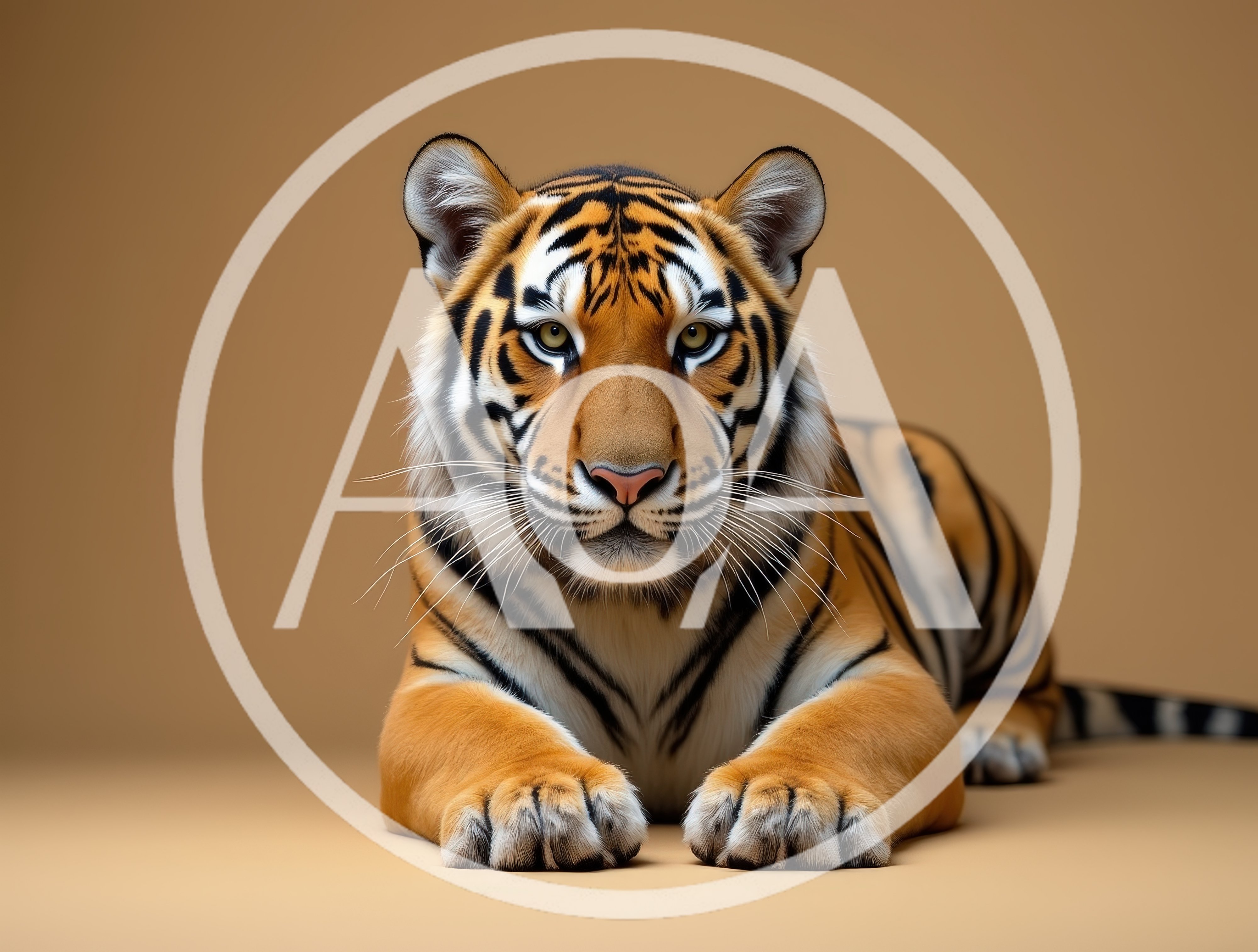 Majestic Tiger Resting On A Solid Background