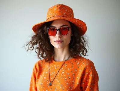 Portrait Of A Stylish Woman In Orange Floral Attire
