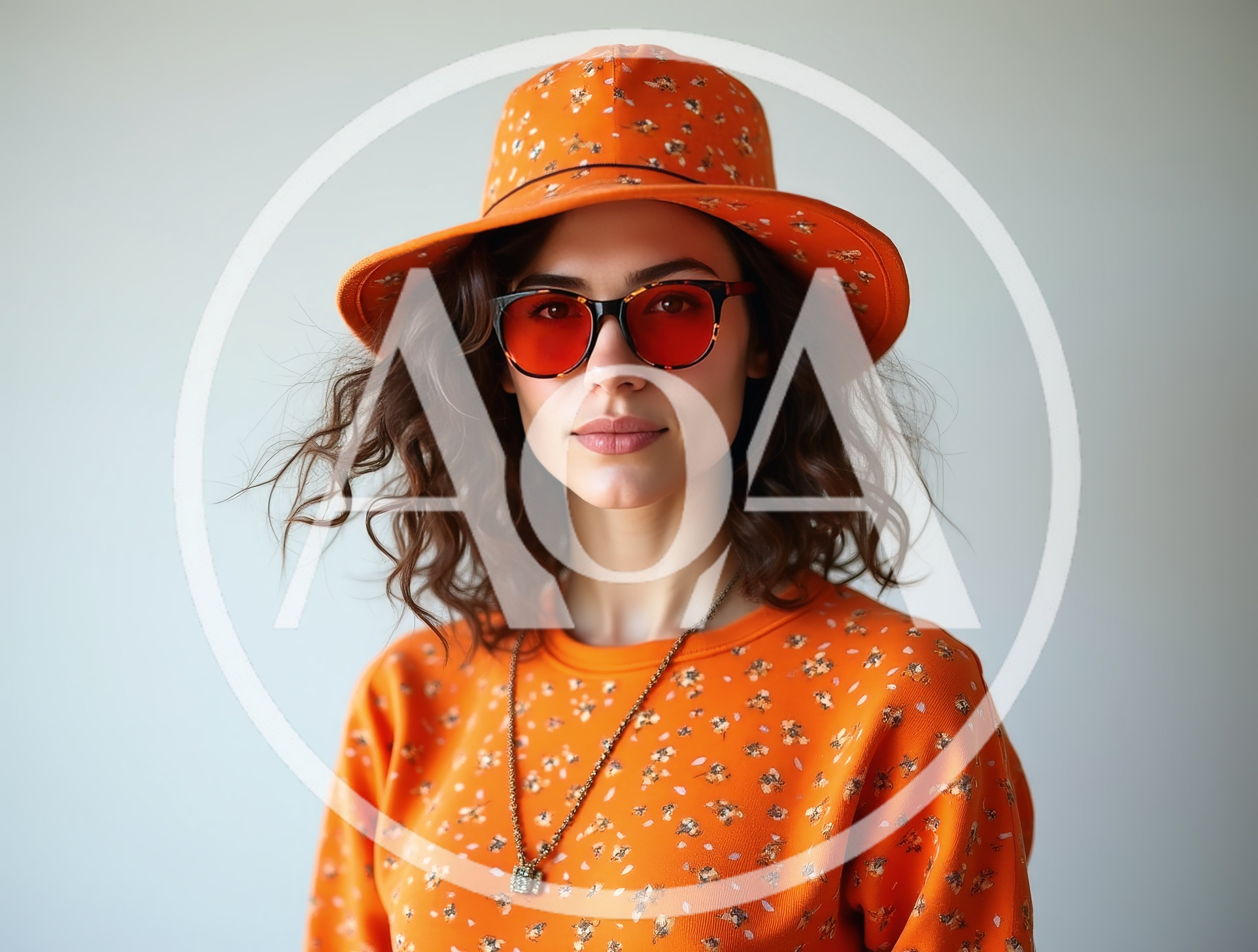 Portrait Of A Stylish Woman In Orange Floral Attire