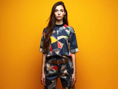 Fashion Model Posing In Geometric Patterned Outfit