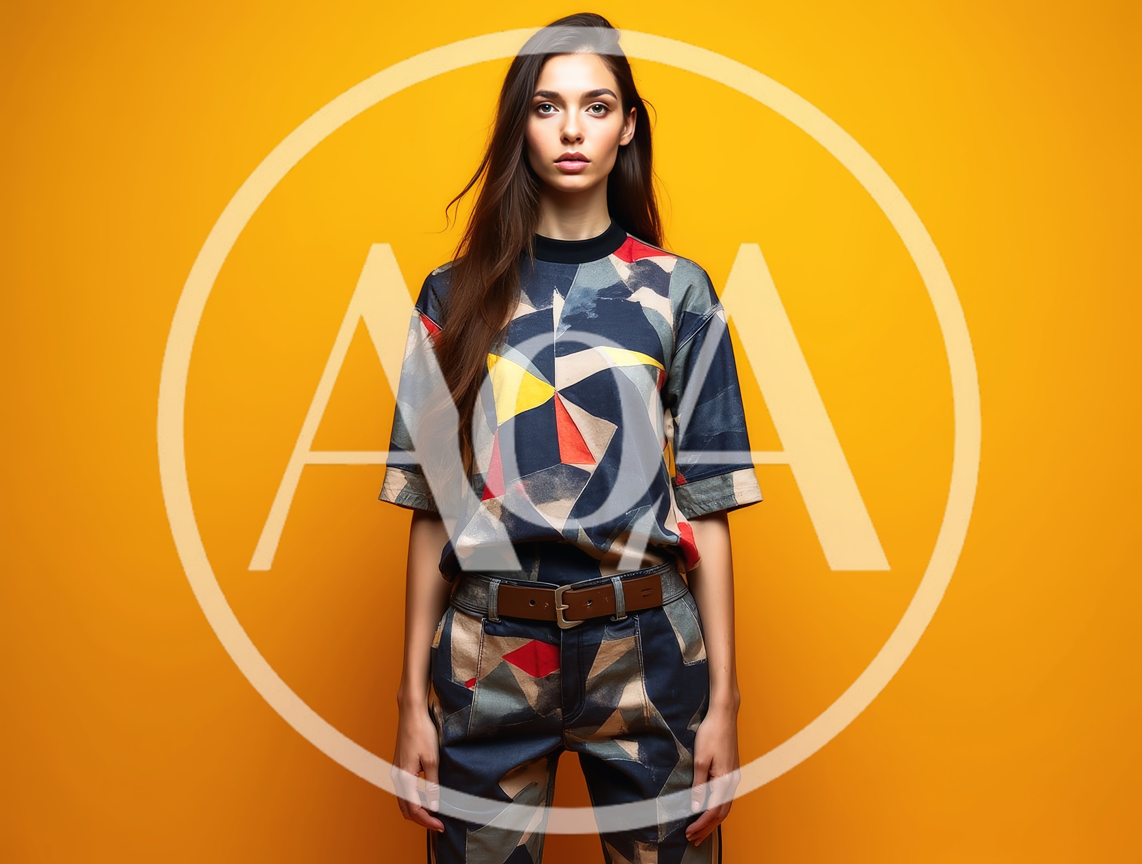 Fashion Model Posing In Geometric Patterned Outfit