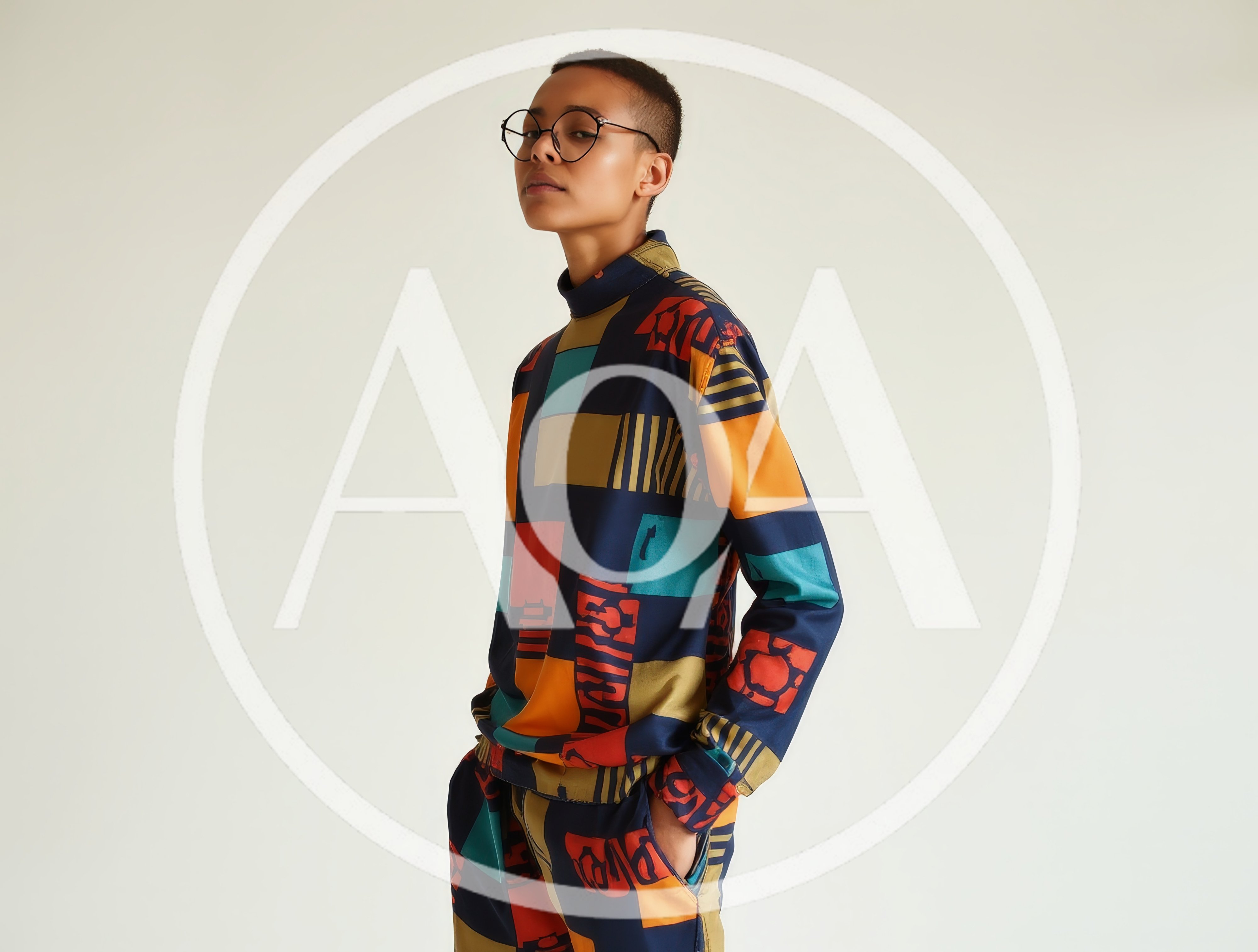 Androgynous Person Wearing Patterned Geometric Clothing