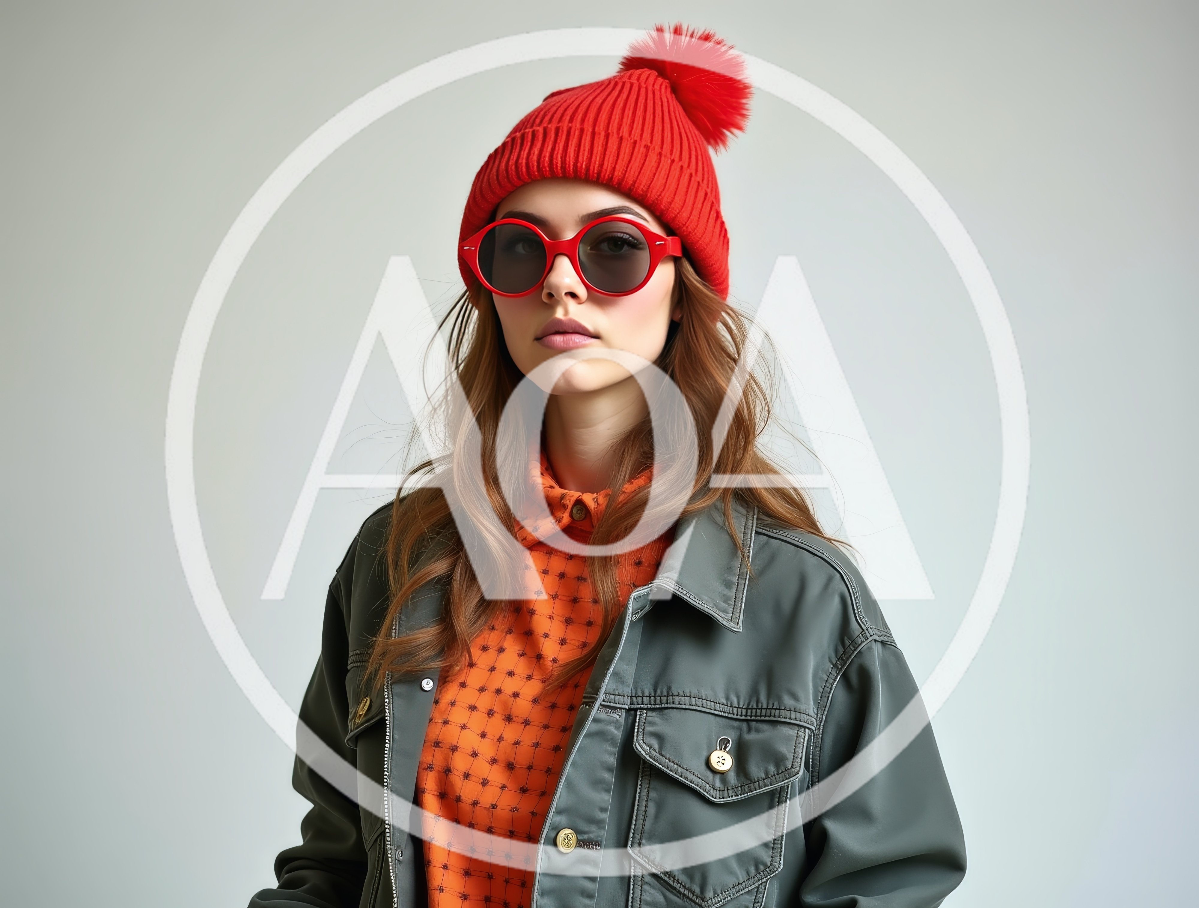 Stylish Young Woman Wearing Red Beanie and Sunglasses
